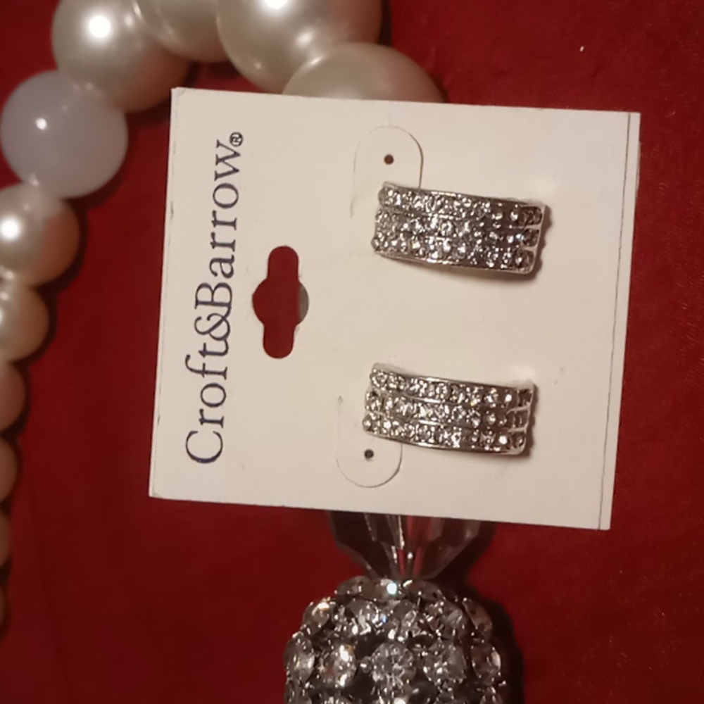 Croft & Barrow half circle earrings silver tone with 3 rows of rhinestones